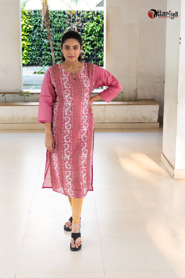 Nudde Pink chanderi silk Kurta - Uttariya