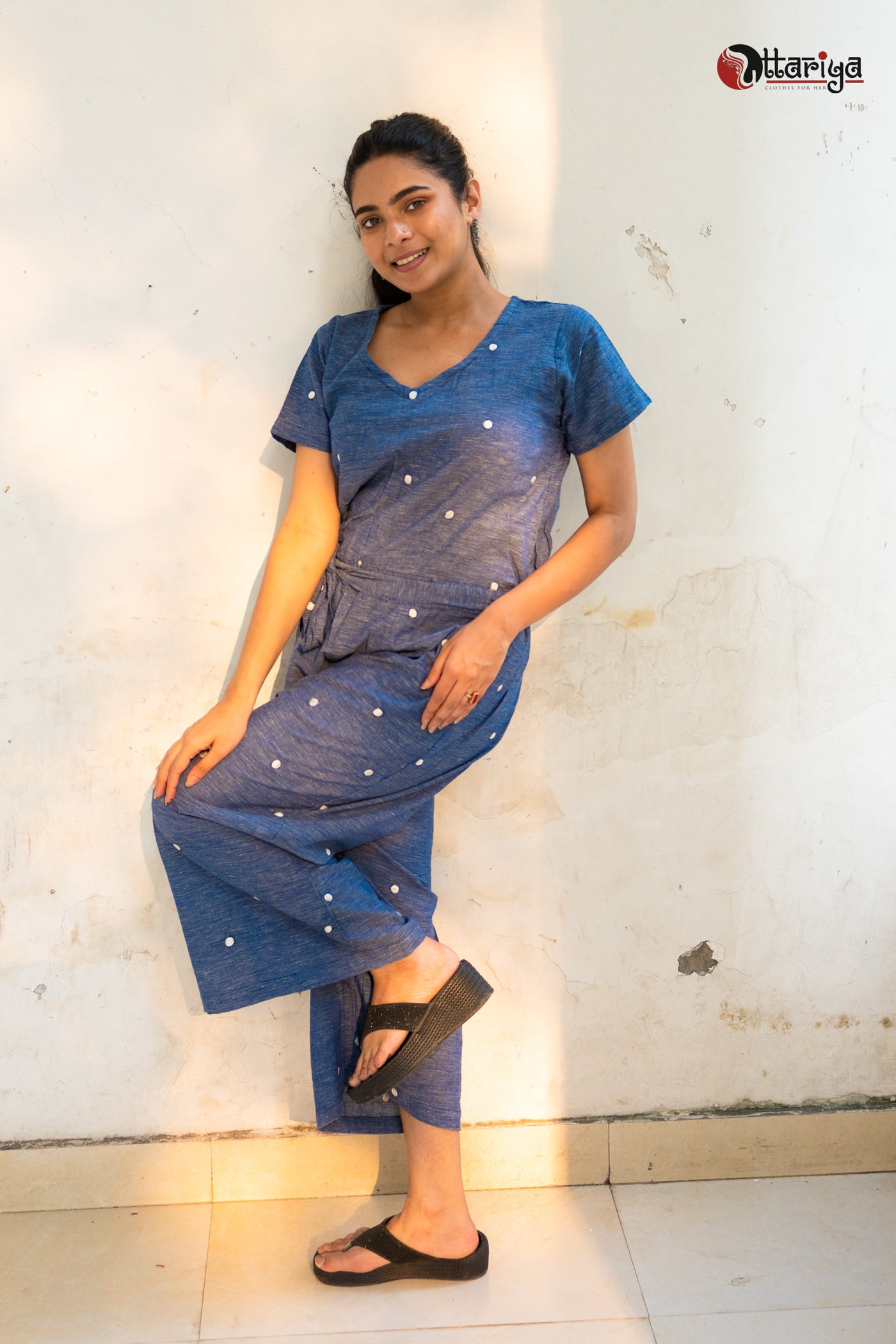 Cornflower Blue Whisper Handspun Cotton Jumpsuit - Uttariya