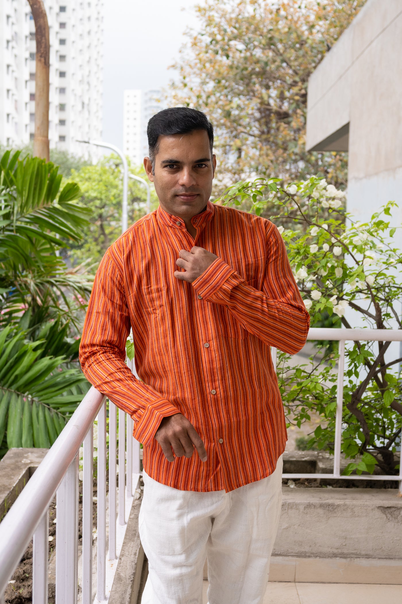 Handcrafted cotton Orange Shirt - Uttariya