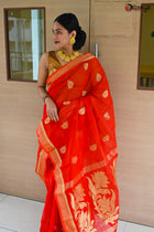 Red Maheswari Saree - Uttariya