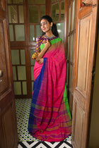 Khadi Magenta Saree - Uttariya