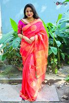 Maheswari SIlk Coral Saree - Uttariya