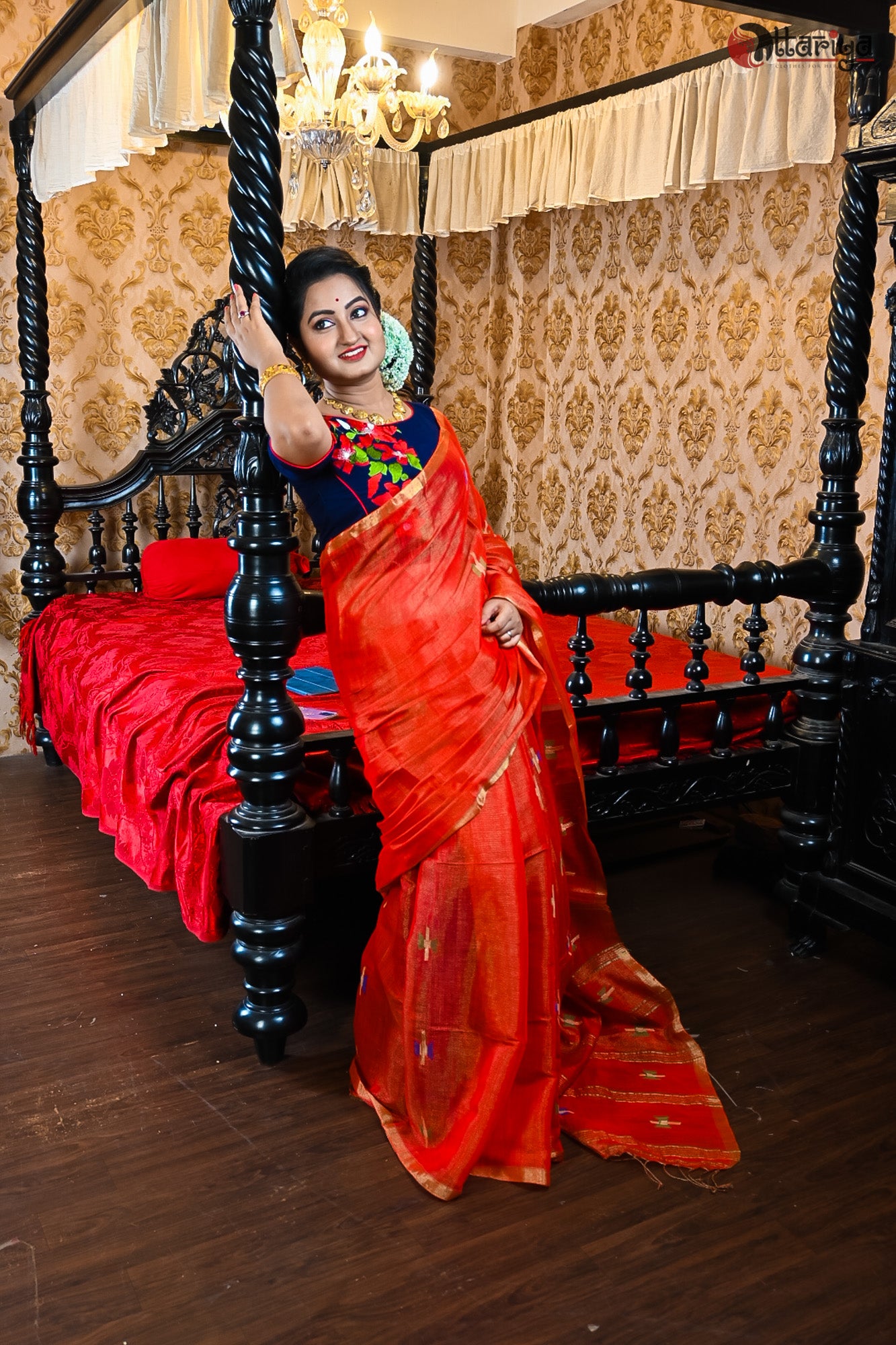 Red Silk Linen Saree