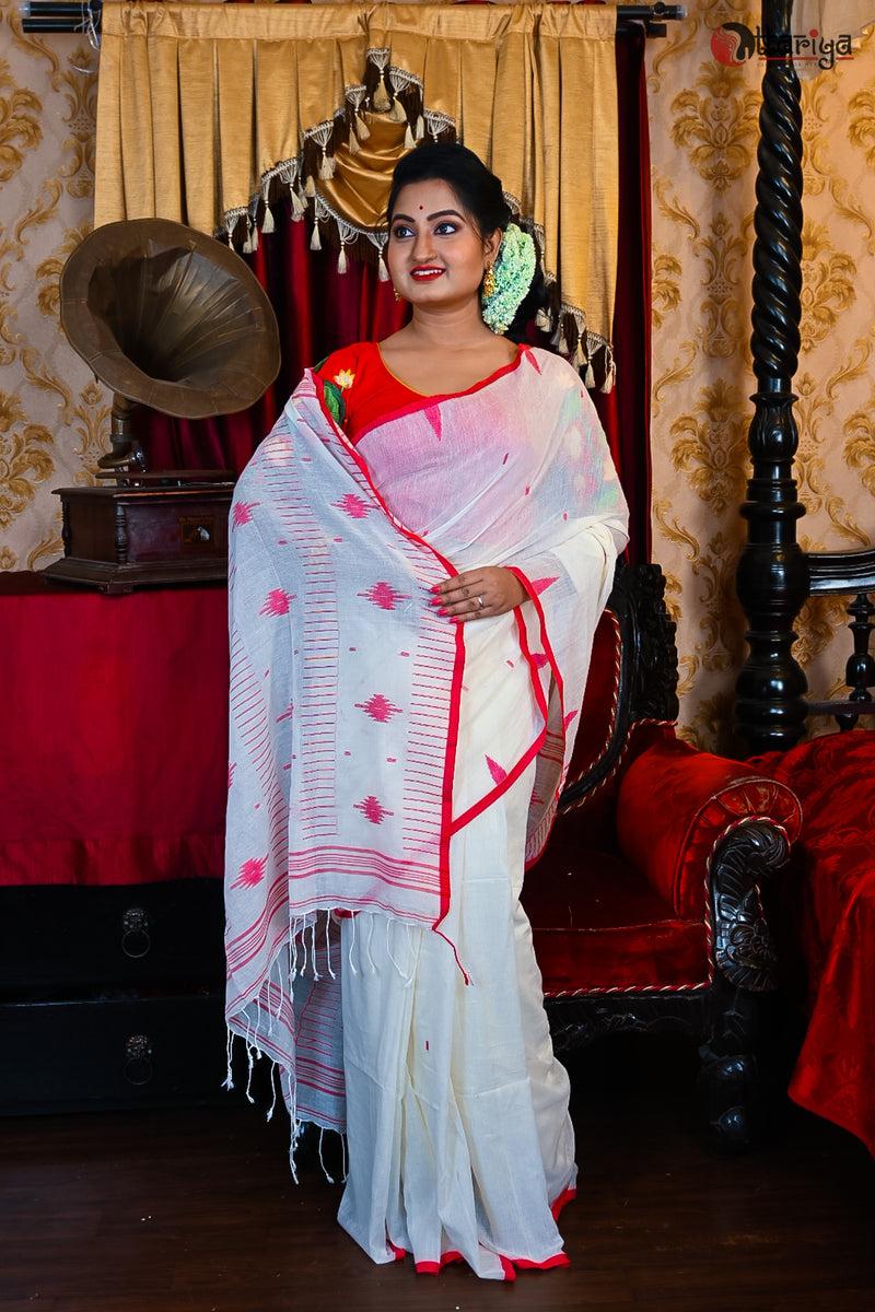 Handspun jamdani in white saree
