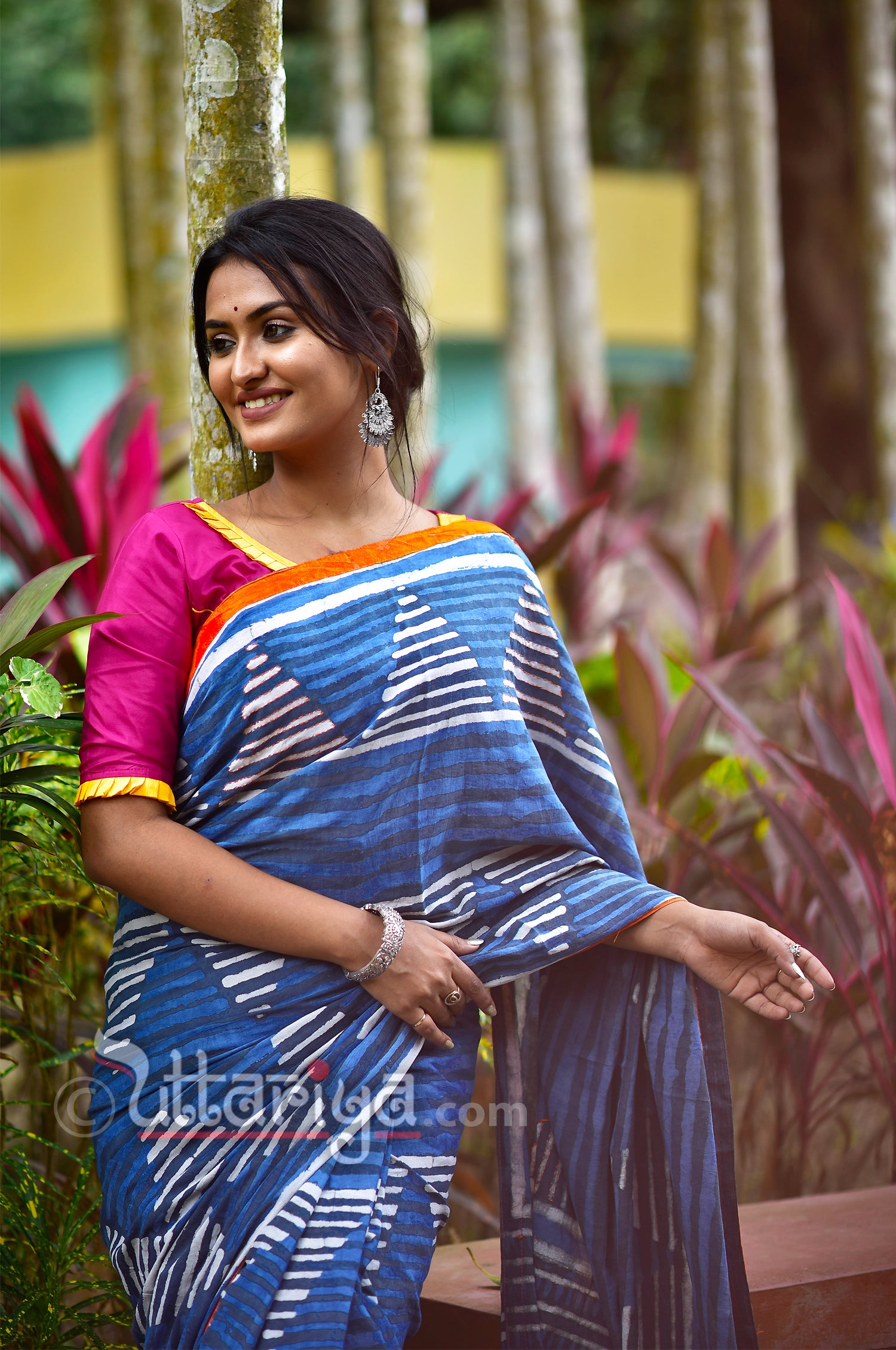 Zynah Pure Mal Cotton Handblock printed Indigo Sarees; Custom Stitched –  ZynahDesign