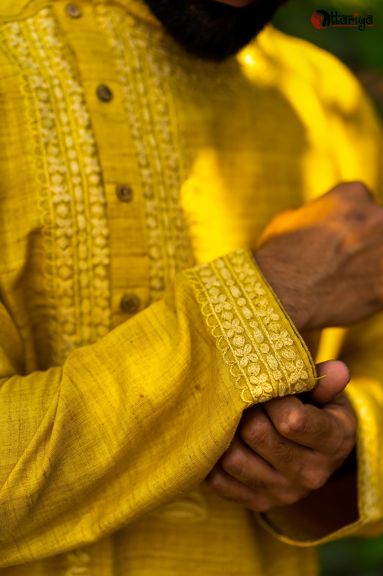 Yellow Silk Long Kurta - Uttariya