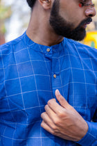 Blue Cotton Check Shirt - Uttariya