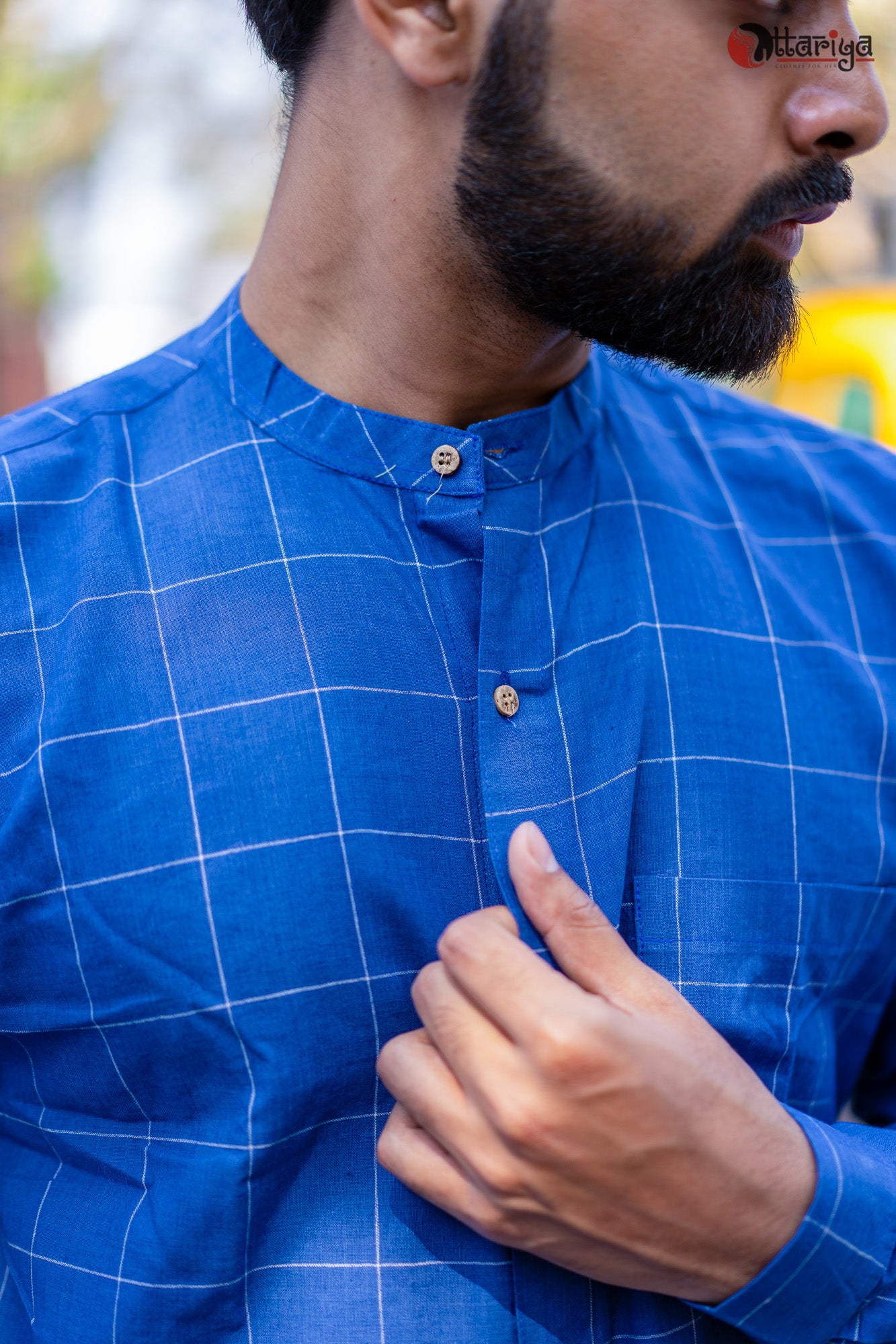 Blue Cotton Check Shirt - Uttariya