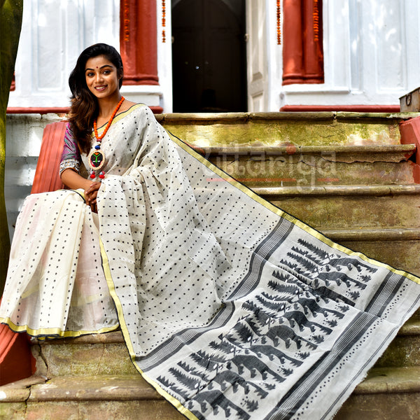 Black and white jamdani saree