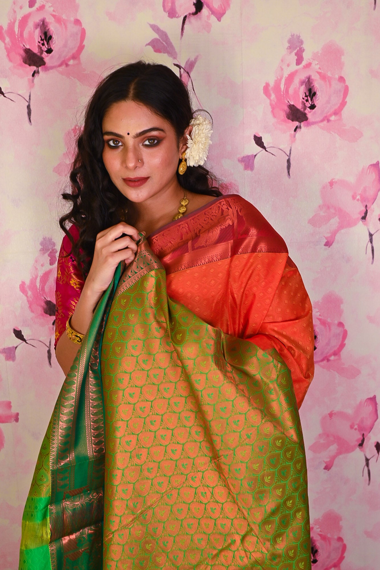 Designer Traditional Saree Handwork Kanjivaram Silk in Green