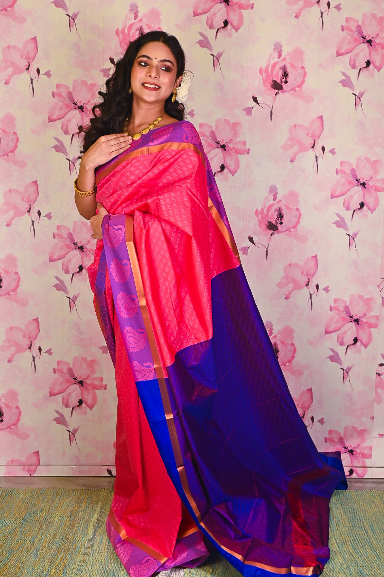 Pink Kanjvaram SIlk Saree - Uttariya