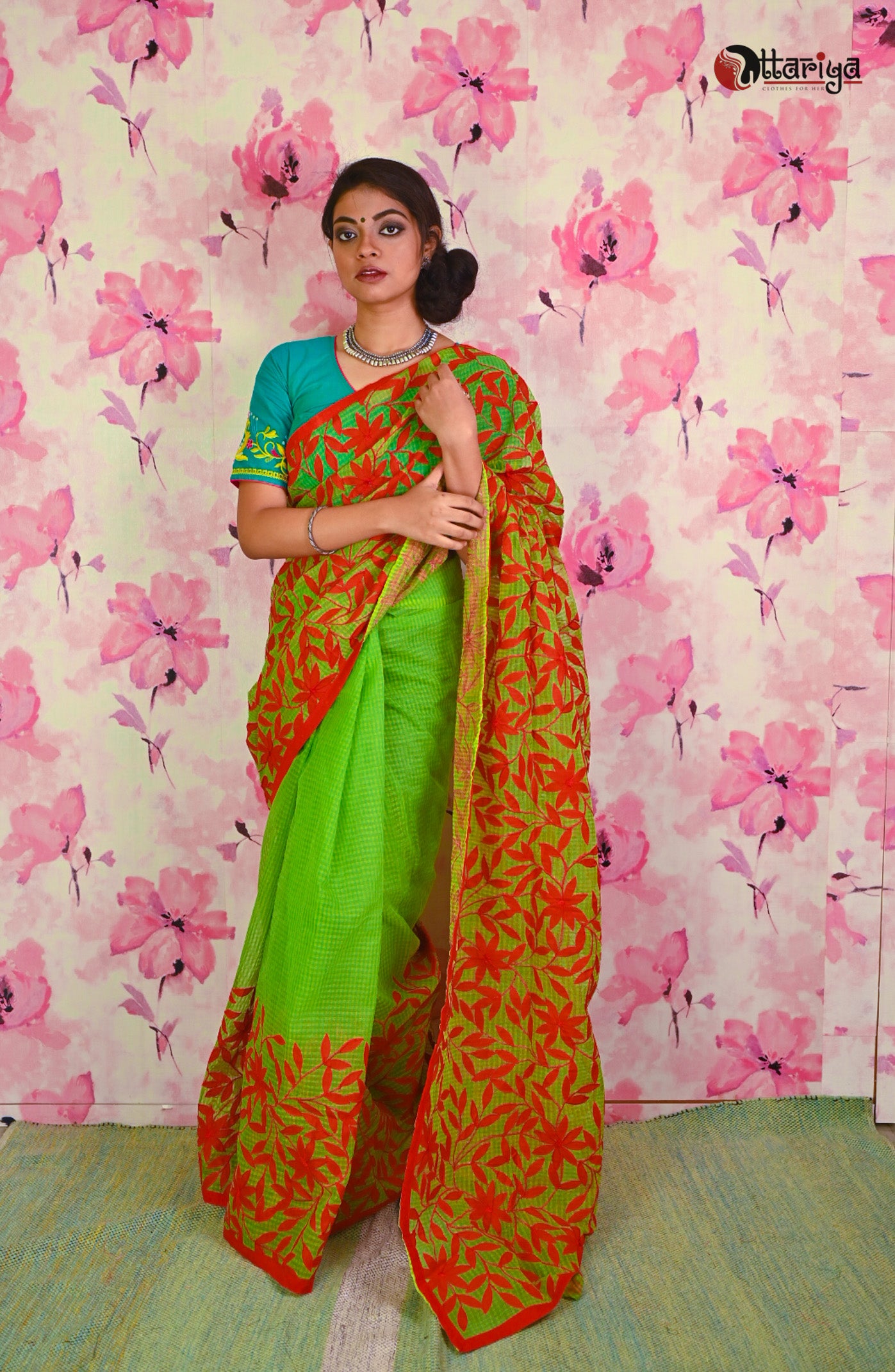 Green Leaf Kathiwari Saree - Uttariya