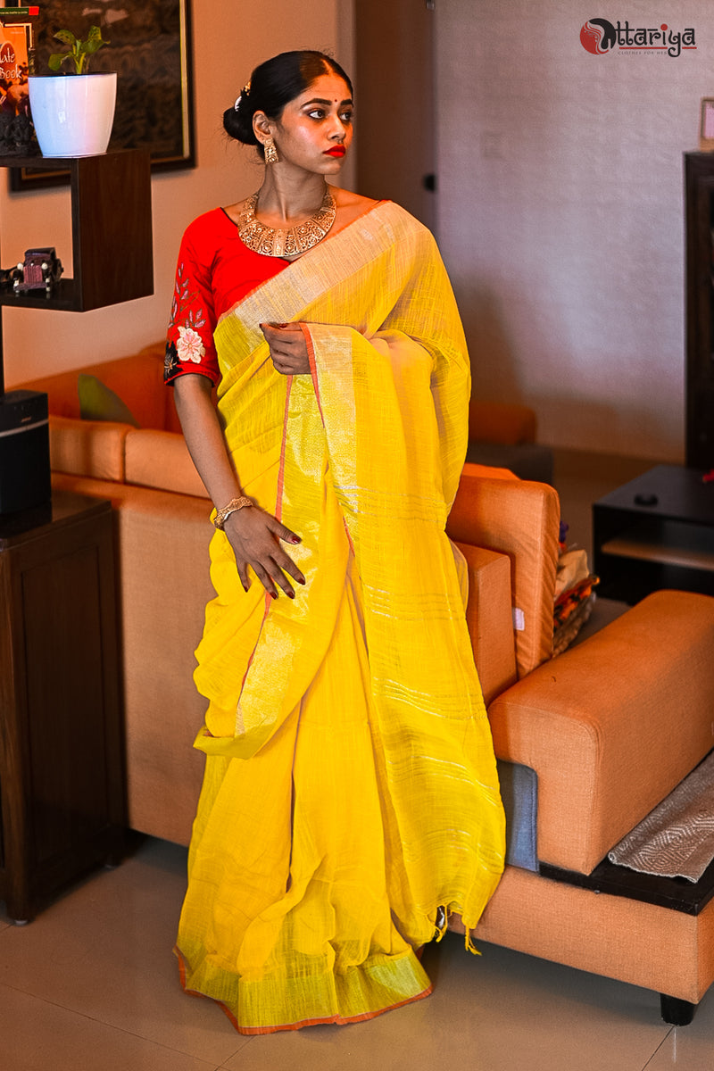 Buy Linen saree online with kalamkari print | Madhurya