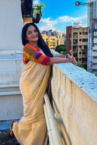 White gold Makhmal Saree - Uttariya