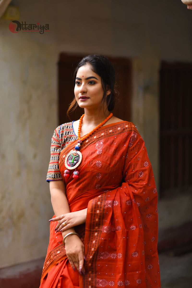 Red Brick Jamdani Saree - Uttariya