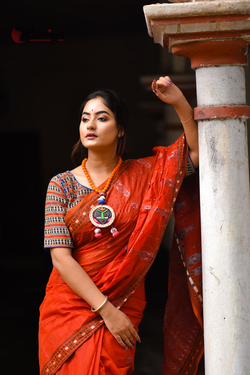Red Brick Jamdani Saree - Uttariya