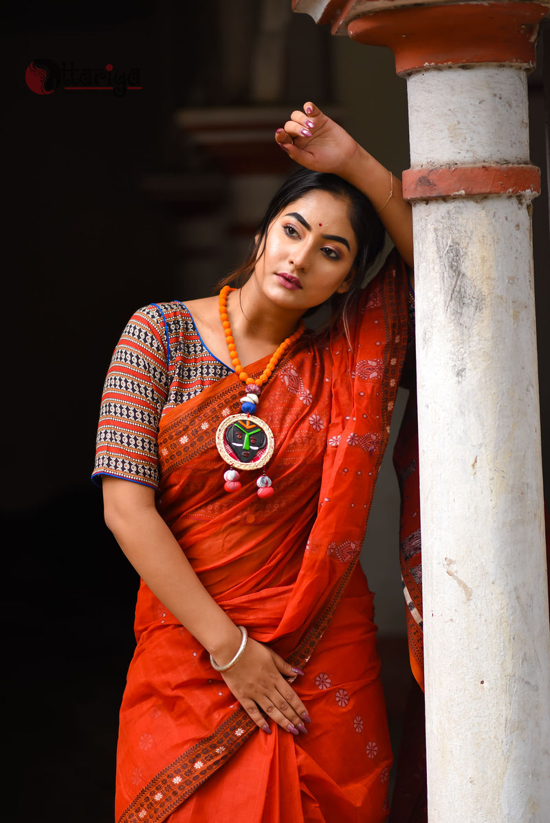 Red Brick Jamdani Saree - Uttariya