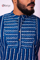 Handloom Cotton Indigo Kurta - Uttariya