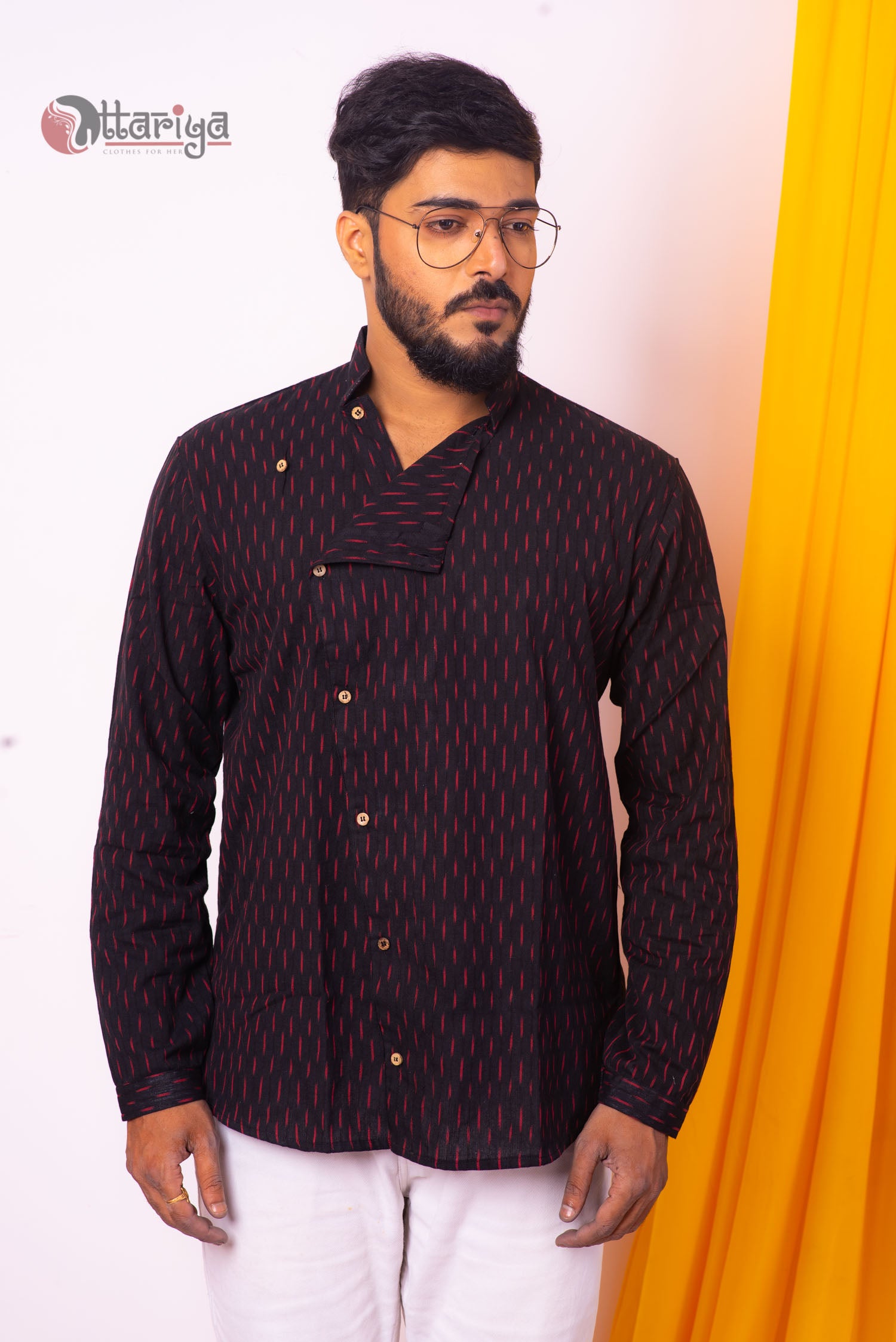 Black Handloom Cotton shirt - Uttariya