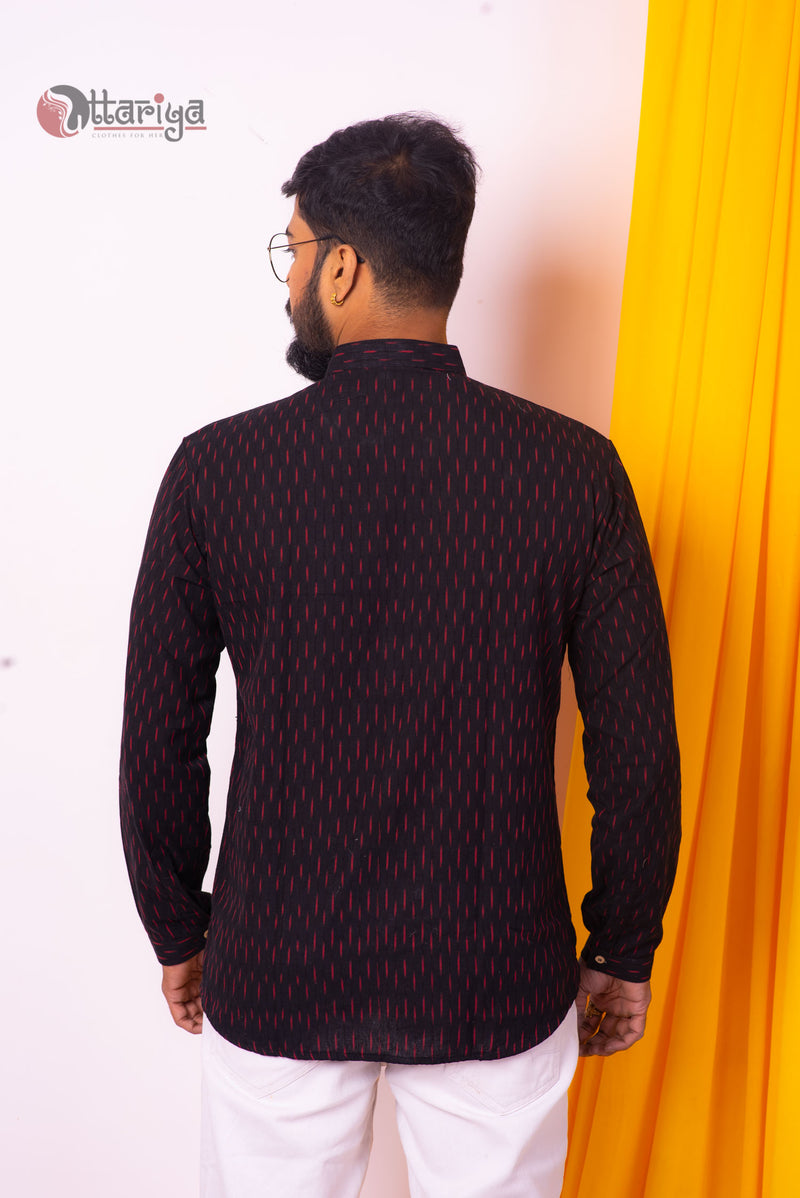Black Handloom Cotton shirt - Uttariya