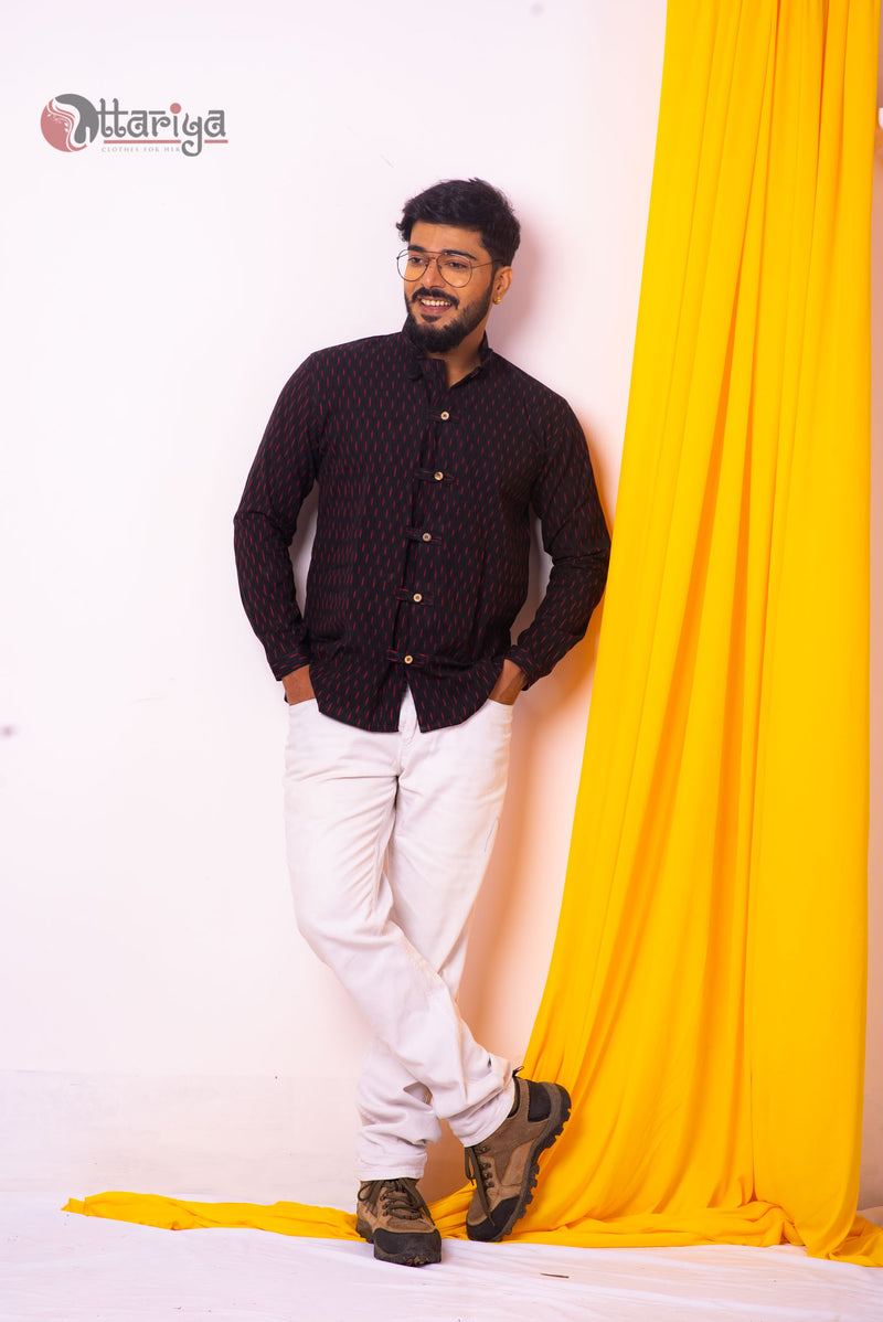 Black ikkat shirt - Uttariya