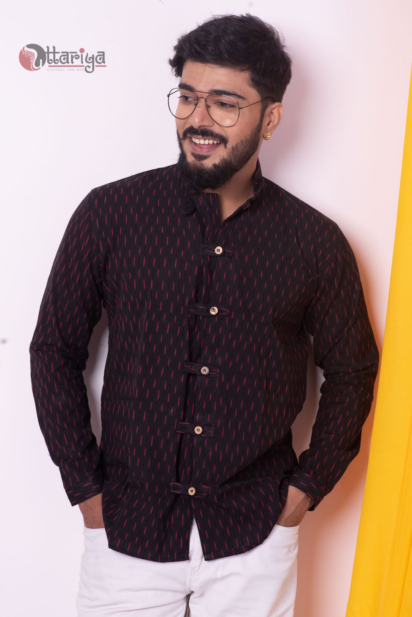 Black ikkat shirt - Uttariya