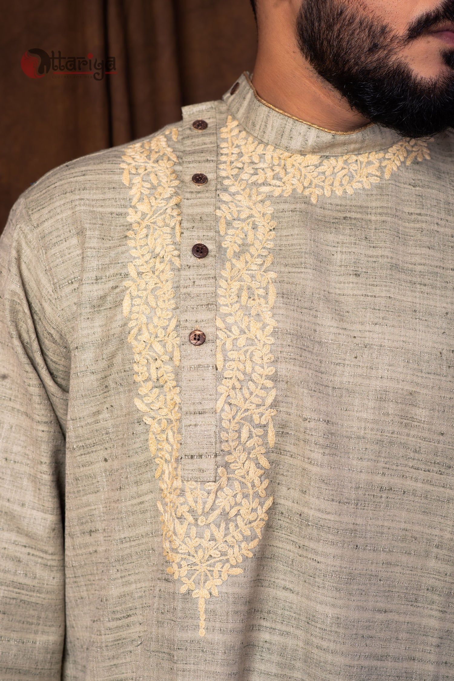 Slate Gray Handloom Cotton Ikkat Kurta - Uttariya