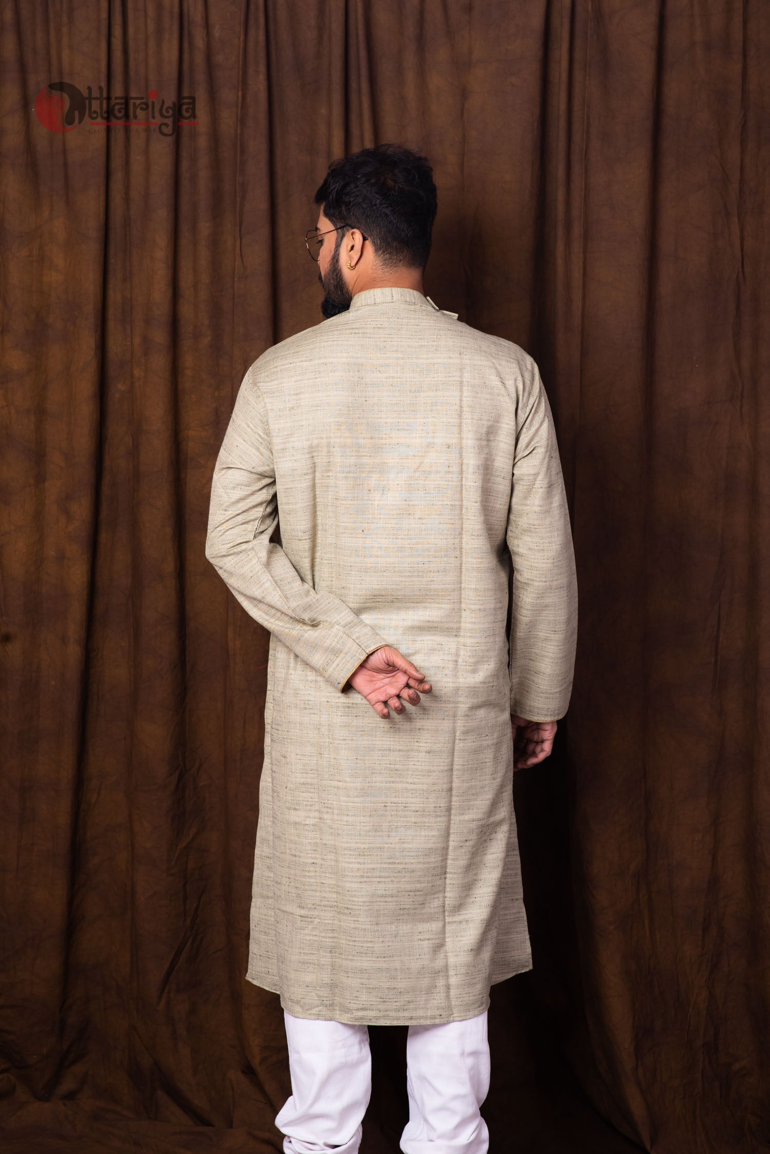 Slate Gray Handloom Cotton Ikkat Kurta - Uttariya