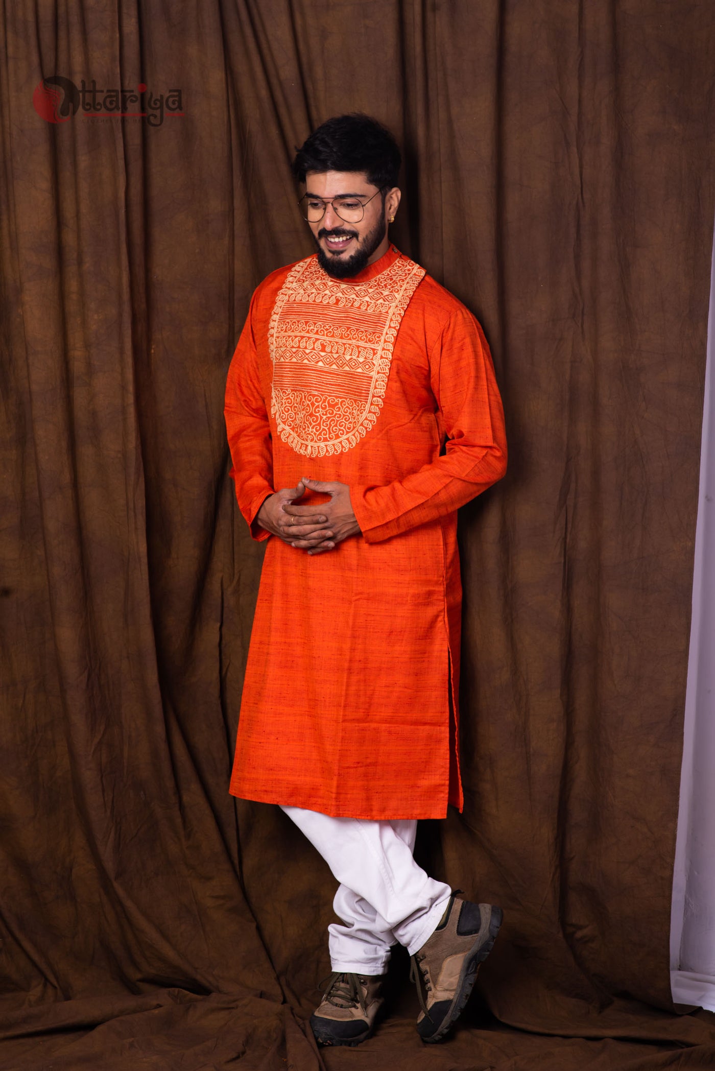 Orange Designer Kurta - Uttariya