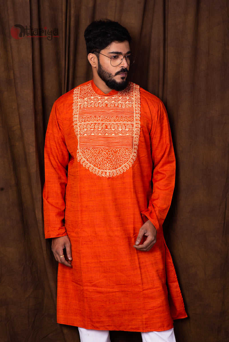 Orange Designer Kurta - Uttariya