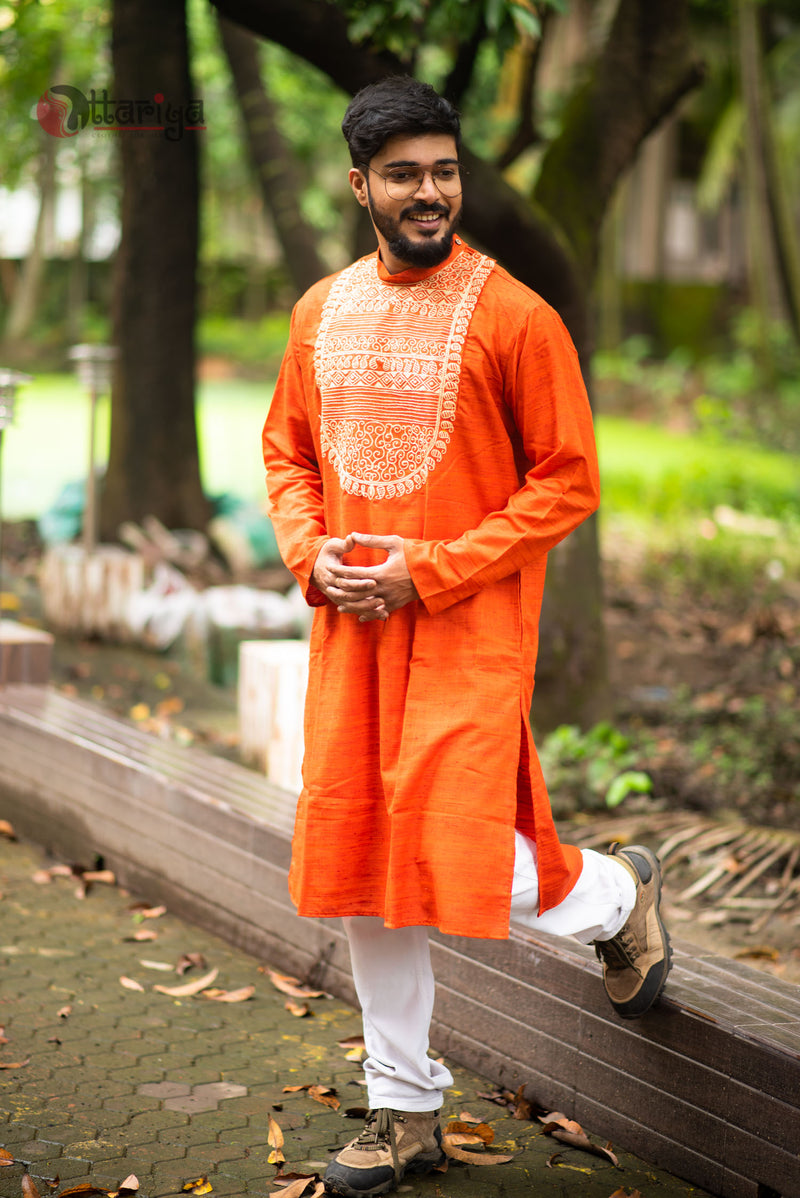 Orange Designer Kurta - Uttariya