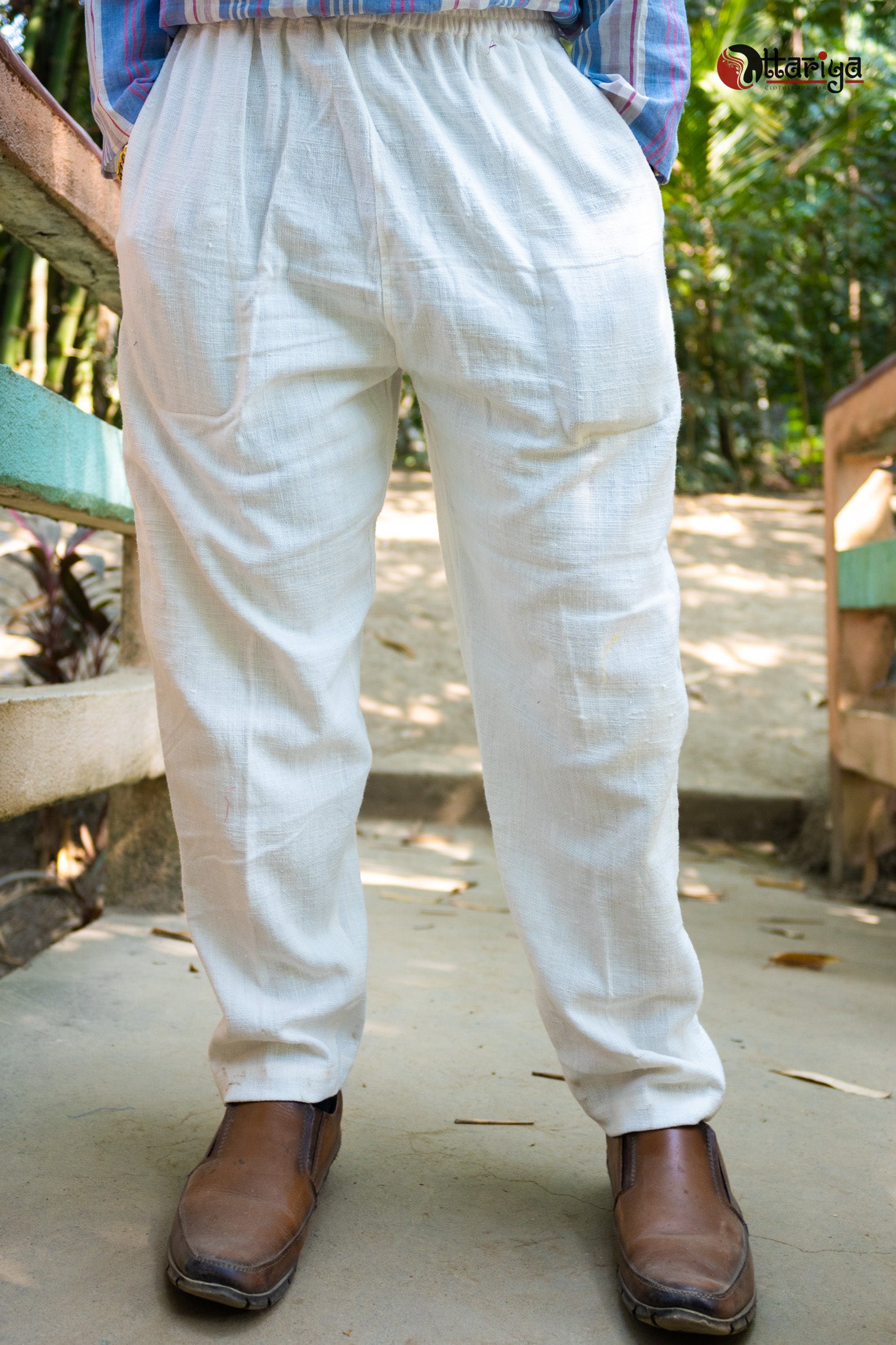 The cuff pants - white with green grid in hand woven cotton khadi. – Jume