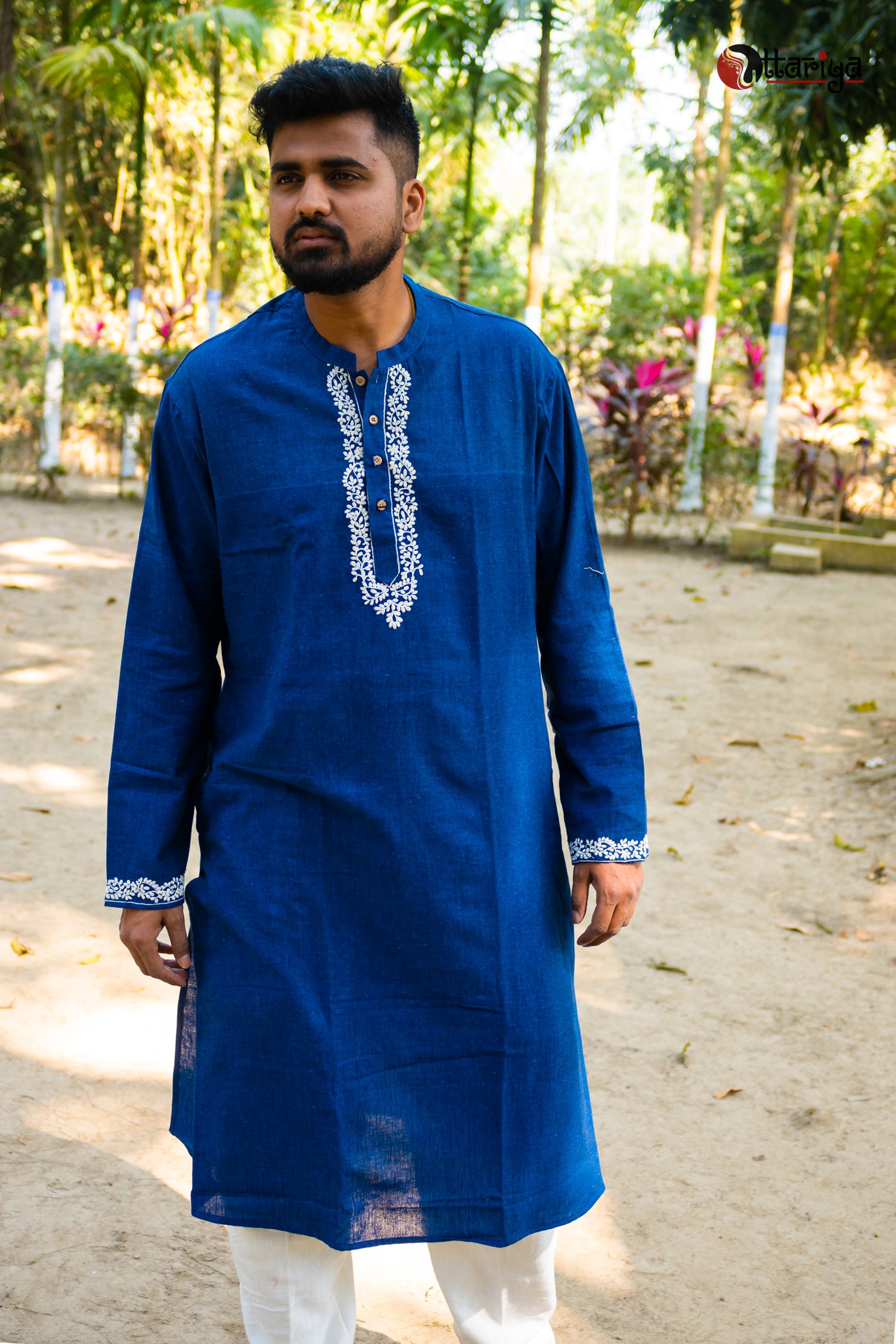 Indigo Khadi Designer Kurta - Uttariya