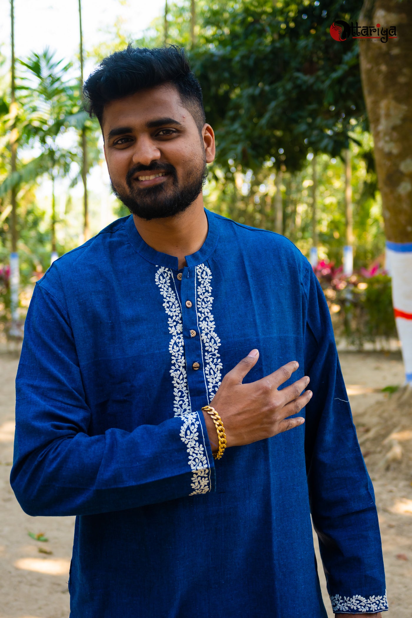 Indigo Khadi Designer Kurta - Uttariya