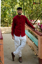 Maroon Khadi Mandarain Shirt - Uttariya