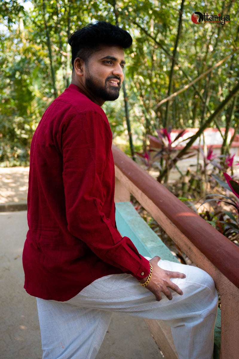 Maroon Khadi Mandarain Shirt