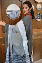 Tanchoi saree in white and black - Uttariya