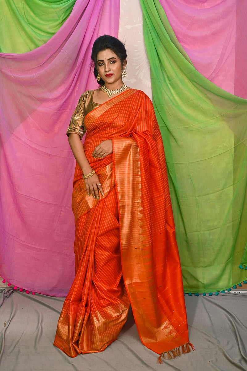 Tasar Handloom Saree in red Color
