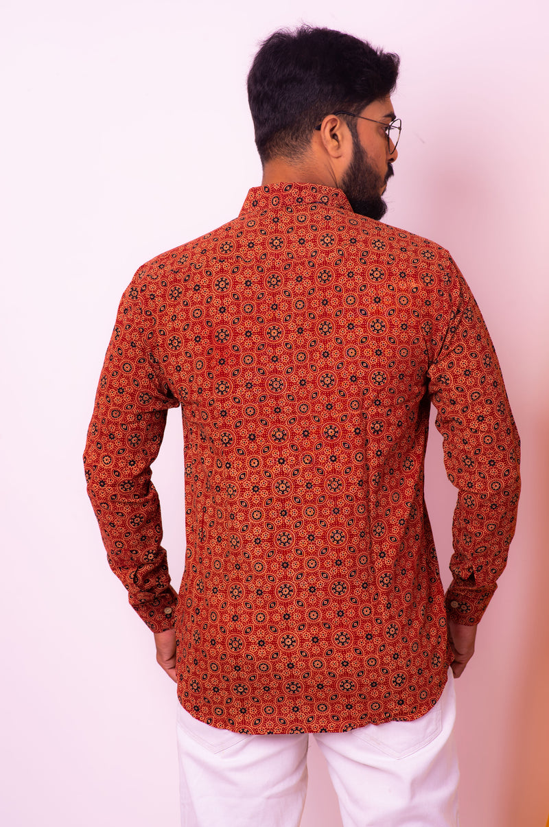 Orange Ajrakh Shirt - Uttariya
