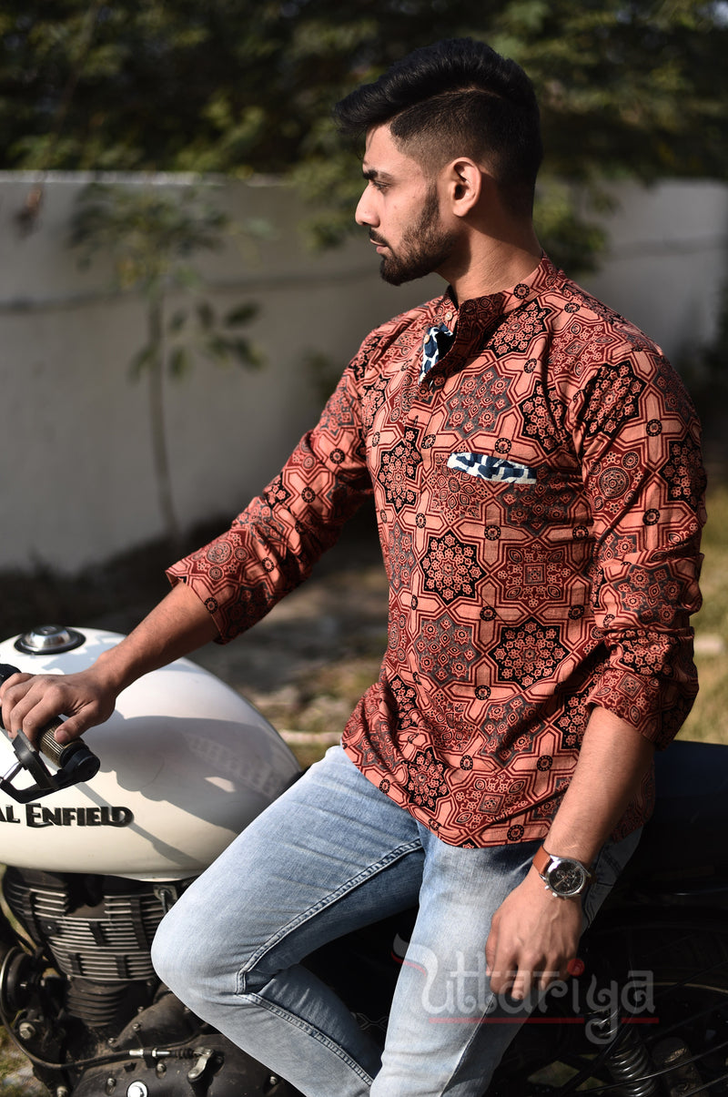 Handloom Brown Ajrakh Shirts For Men - Uttariya