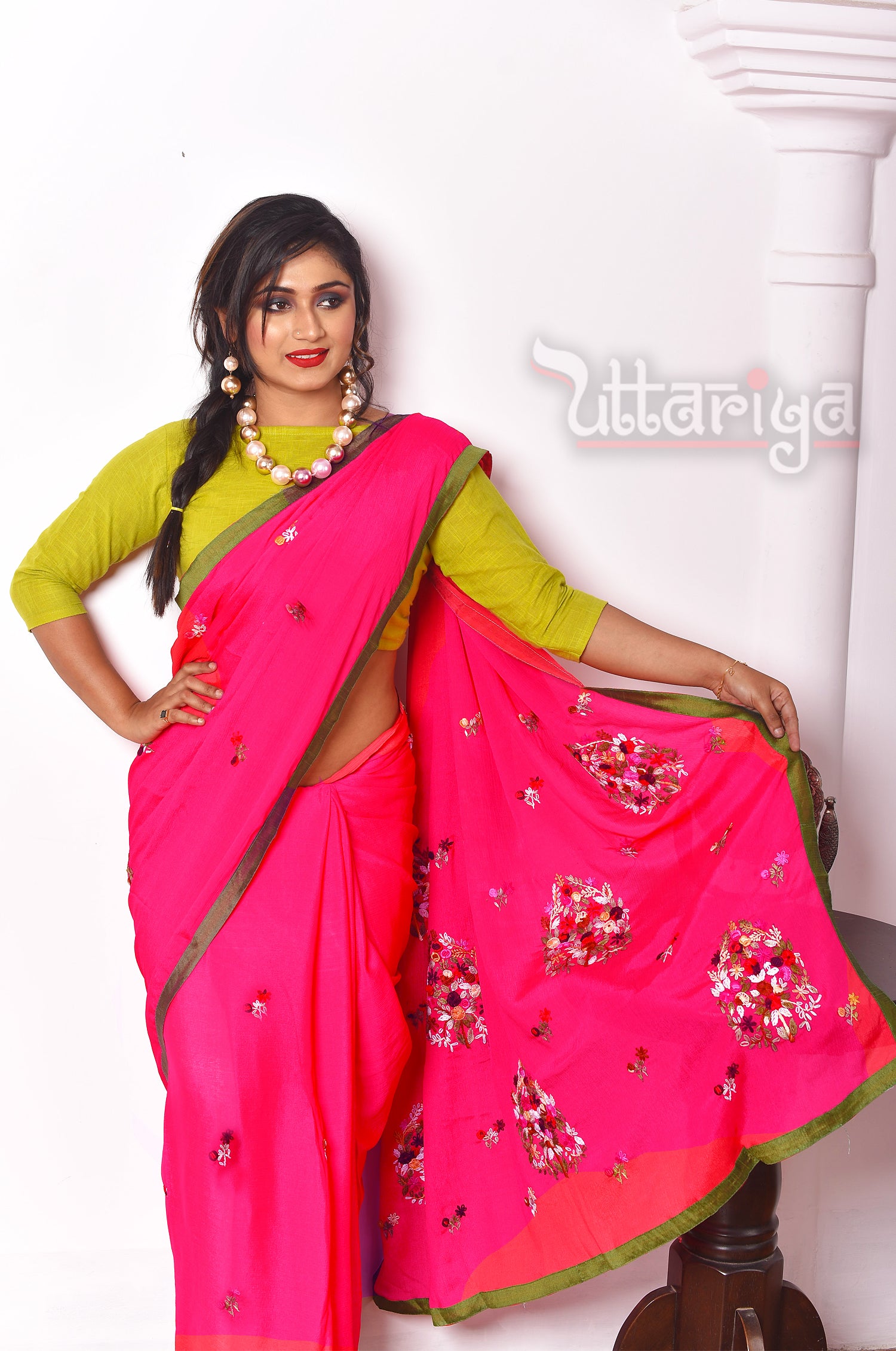 Pure Silk Pink Saree - Uttariya