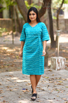 Ikkat dress in sea blue - Uttariya