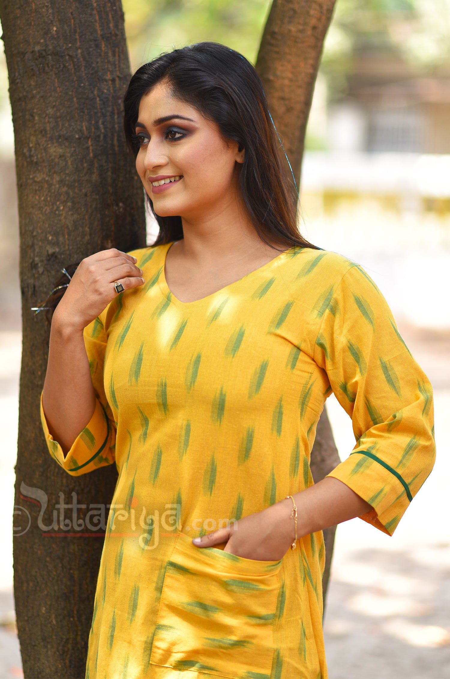 Lime yellow Ikkat dress - Uttariya
