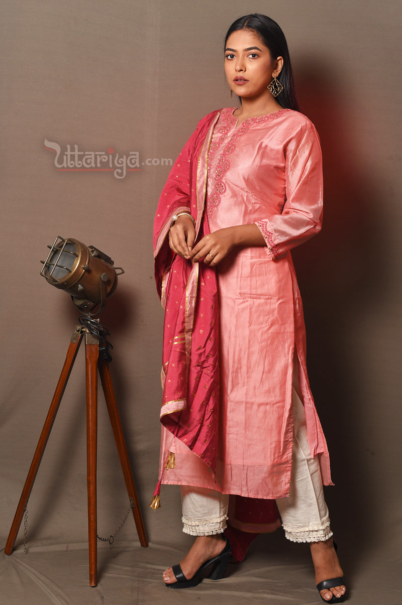 Pink silk kurti set - Uttariya