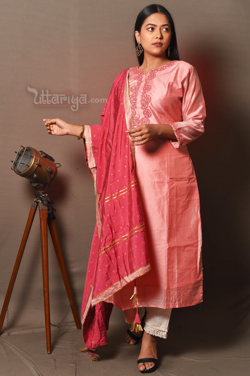 Pink silk kurti set - Uttariya