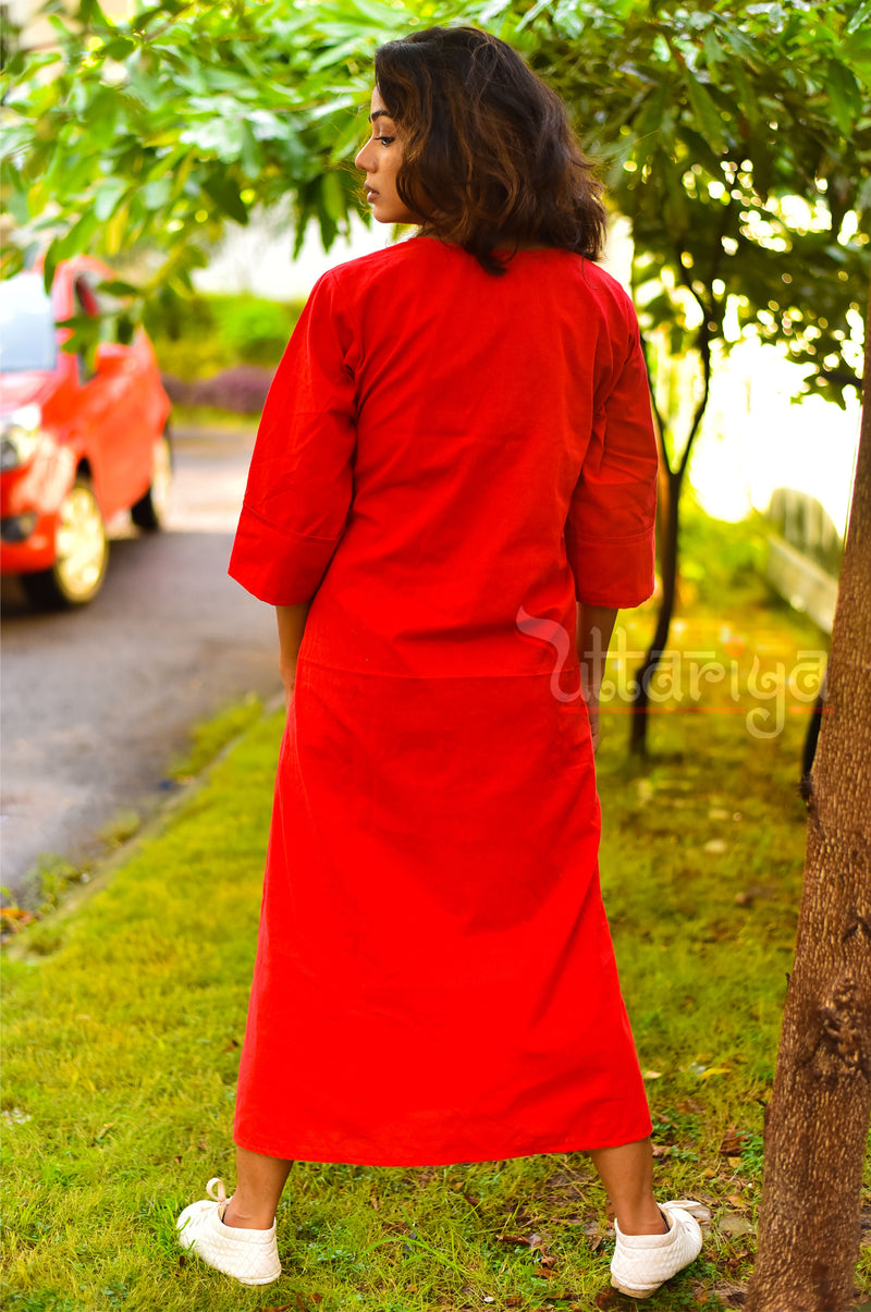 Red Handloom Dress - Uttariya