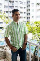 Handloom cool green stripe short sleeve shirt - Uttariya