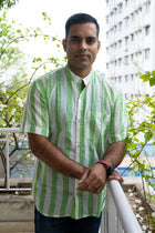 Handloom cool green stripe short sleeve shirt - Uttariya