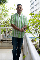 Handloom cool green stripe short sleeve shirt - Uttariya