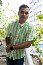 Handloom cool green stripe short sleeve shirt - Uttariya